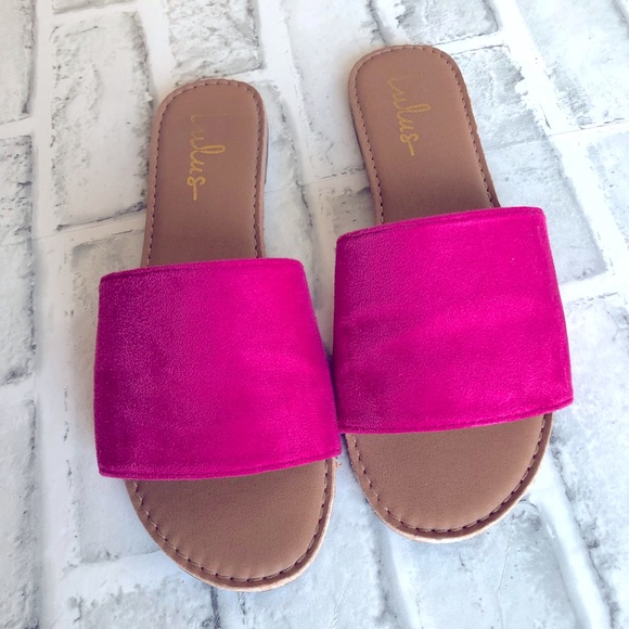 Lulus fuchsia slide sandals Sz 5.5 - Picture 1 of 5